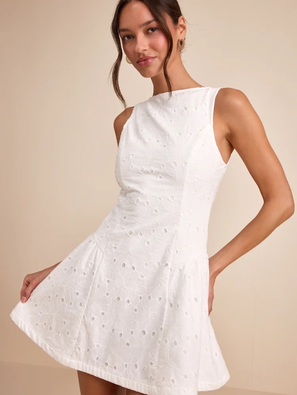 Lulus White Eyelet Fit-and-Flare Dress small - Picture 1 of 3